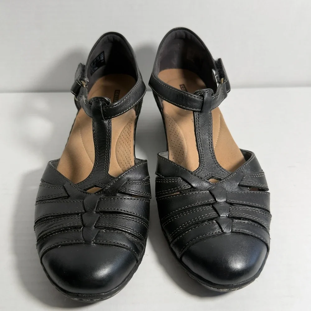 Clarks Wendy Alto Fisherman Sandal Womens Size 9 Black Leather Comfort Cushion
